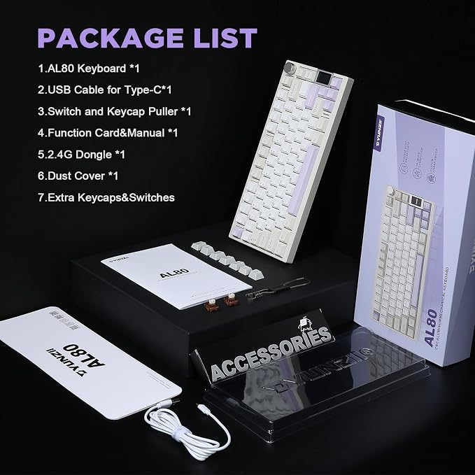 YUNZII AL80 Wireless Mechanical Keyboard, Full Aluminum CNC, Smart LCD Display