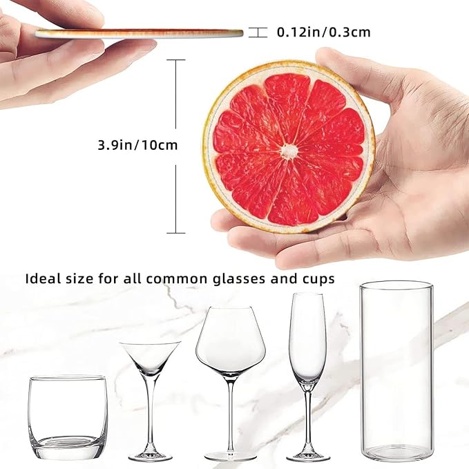 6 Pack Pink Grapefruit Slice Coaster