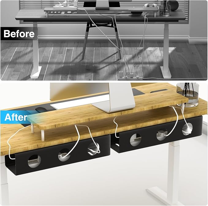 Self-Adhesive Under Desk Cable Management Tray 2 Pcs Steel Under Desk Wires