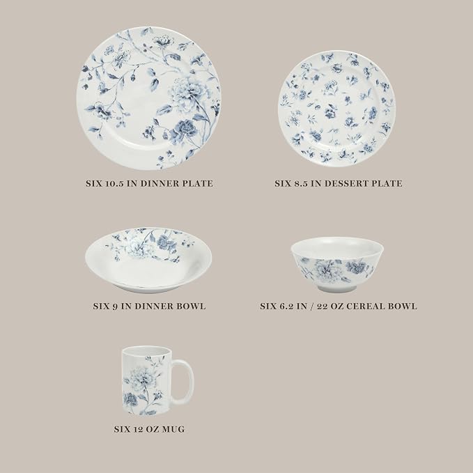 Martha Stewart Empress Bouquet 30 Piece Decorated Porcelain Chip and Scratch