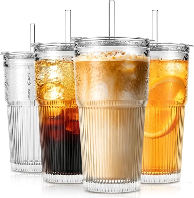 SoulTimes 20oz Wave Ribbed & Wavy Glass Tumbler