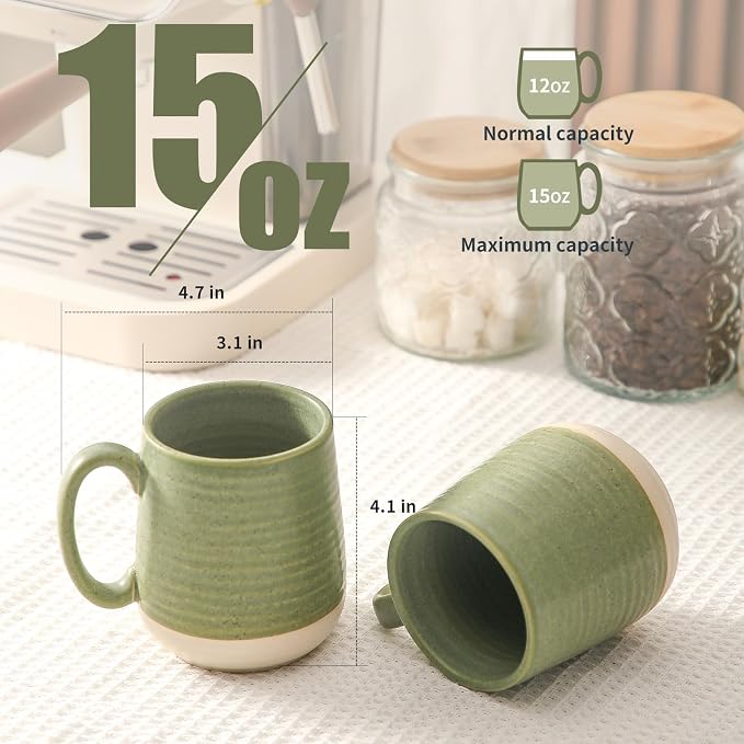 HASENSE Porcelain Coffee Mugs Set of 6, 15 Ounce Large Ceramic Coffee Cups Set