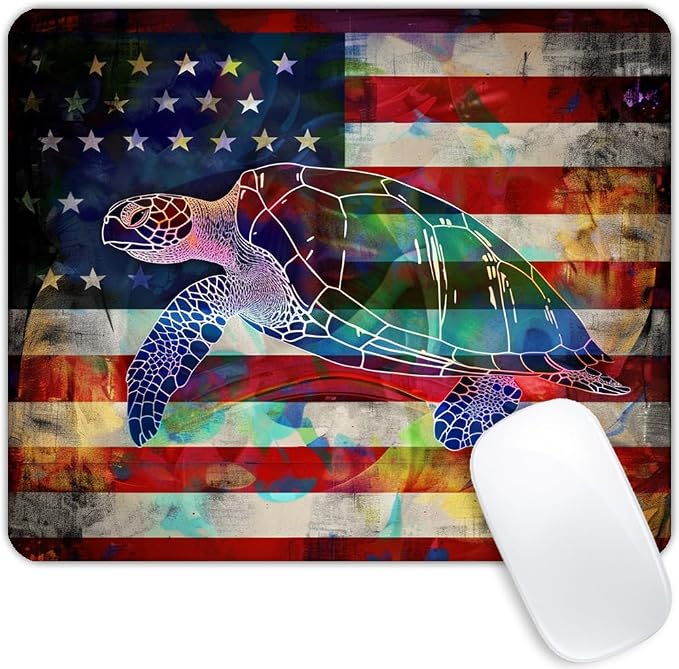 Square Mouse Pad Colorful Sea Turtle and National Flag-1, Gaming Mouse Pads