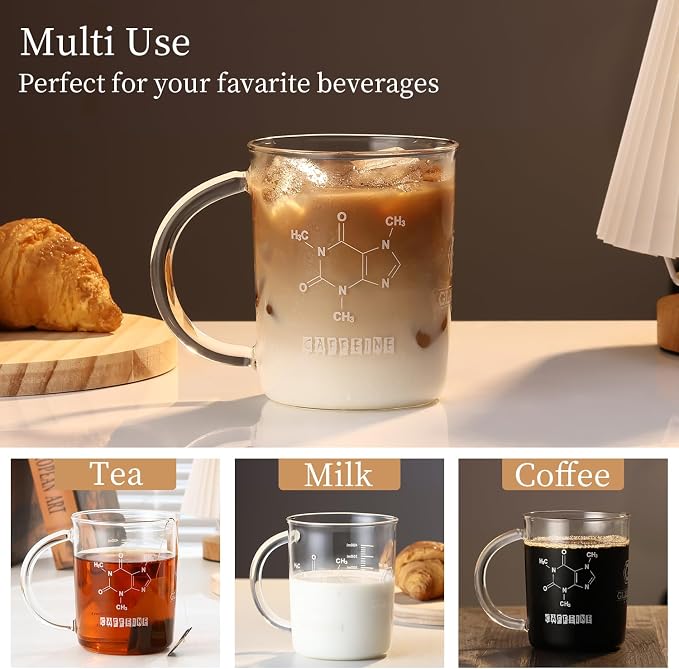 GLASKEY Caffeine Beaker Mug, 16 oz Anti-Dripping Borosilicate Caffeine Mug