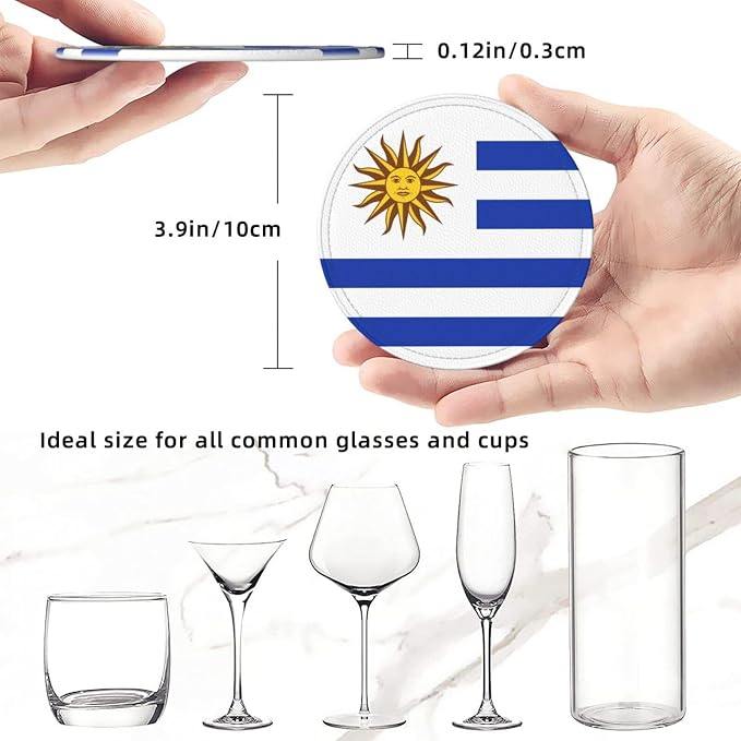 6 Pack Uruguay Flag Leather Coaster