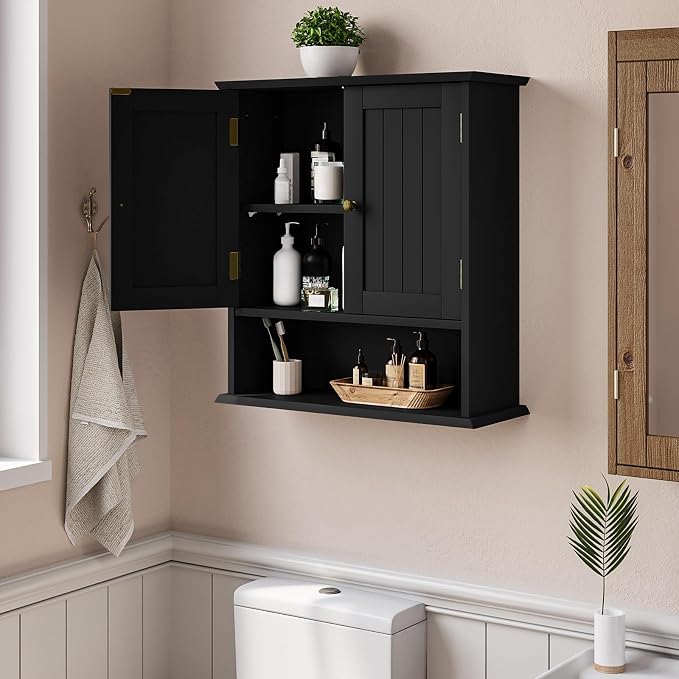 Black Wall Cabinet, 2-Door Medicine Cabinet