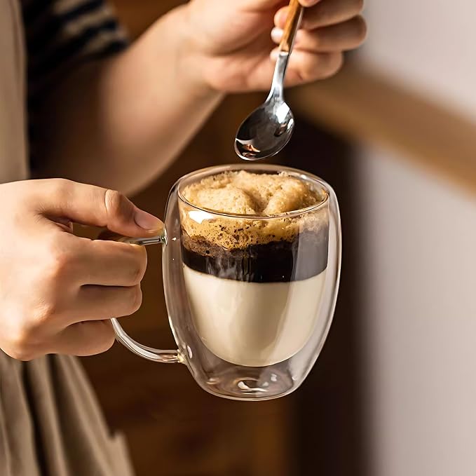12 Ounces Set of 2 Double Walled Glass Coffee Mugs