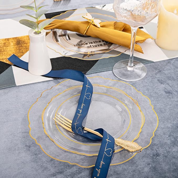 YOUBET 125PCS Clear Gold Plastic Plates