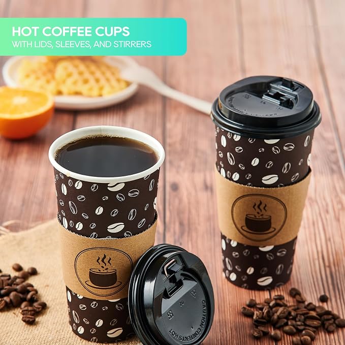 JOLLY PARTY Disposable Coffee Cups - 20oz Paper Cups with Lids