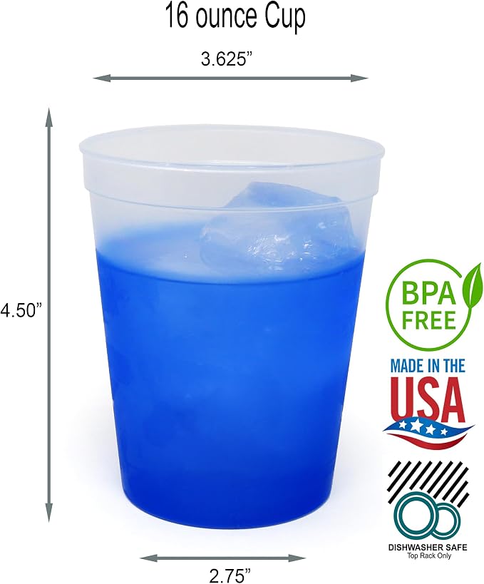 Rolling Sands 16 oz. Reusable Plastic Stadium Cups, 8 Pack, Made in USA