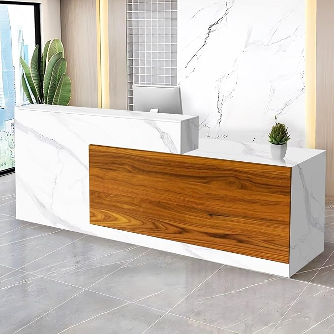 Reception Desk with Counter Modern Checkout Counter with Lockable Drawer