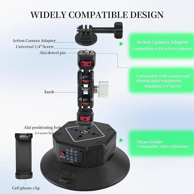 FIFIELD 6in Electric Auto Pump Suction Cup Camera Mount