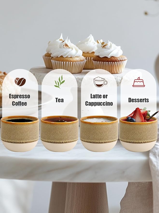 INGOFIN Ceramic Espresso Cup Set of 4-4.2 oz Espresso Cup