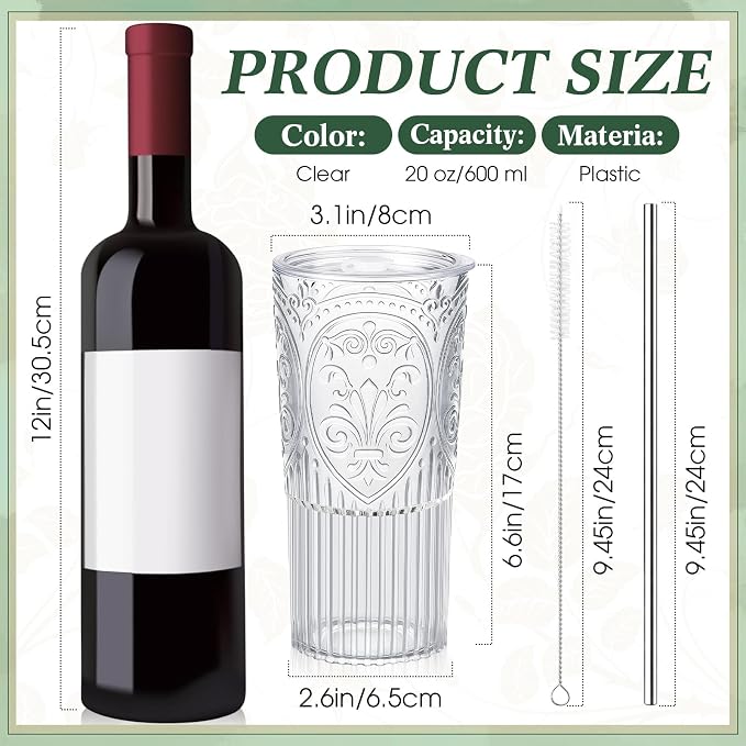 8 Set 20oz Vintage Plastic Tumbler