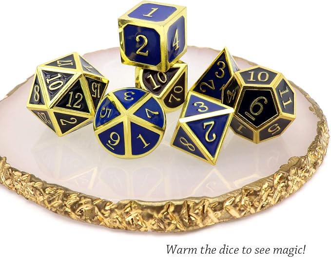 Haxtec Temperature Color Chaning Metal DND Dice Set Gold Blue Polyhedral D&D