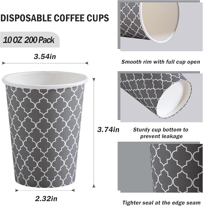 Lamosi Coffee Cups 10 oz 200 Pack, Disposable Paper Coffee Cups, Hot Cups |