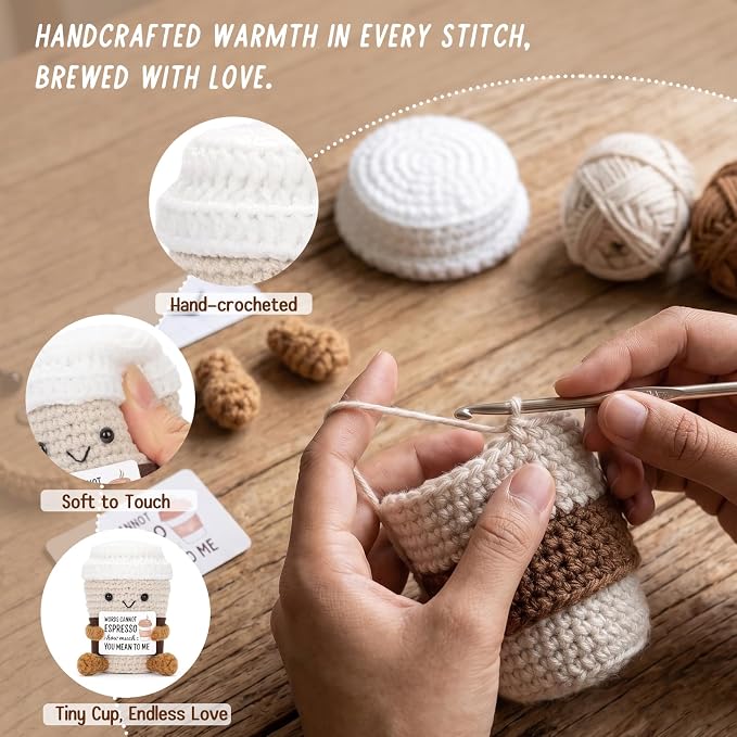 Coffee Lover Gift Set for Women Men, Ceramic Coffee Mug and Handmade Crochet