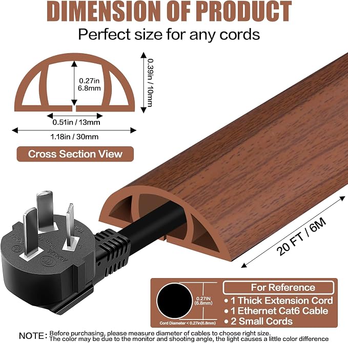 Floor Cord Cover Self Adhesive Cord Hider, 20FT Cable Management, Extension