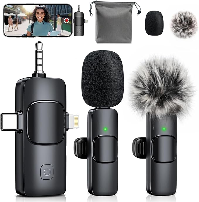 3-in-1 Mini Microphone for iPhone: Wireless Lavalier Microphones for