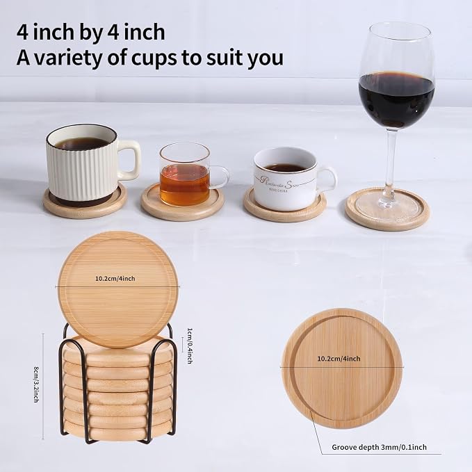 4 Inch Bamboo Drink Coasters Set