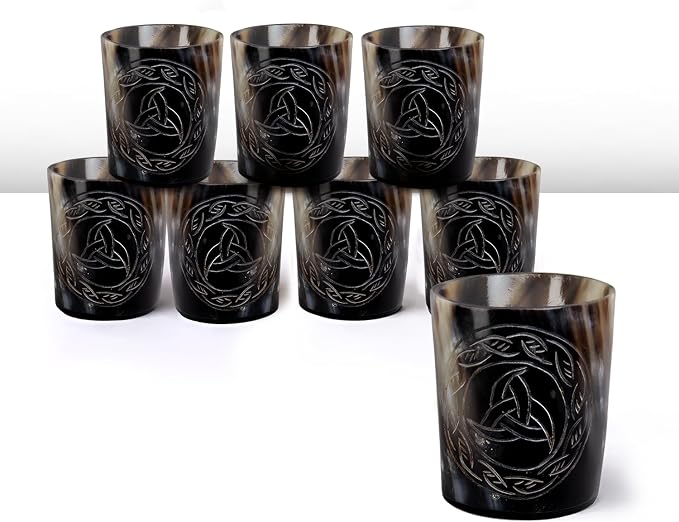 Handicrafts Home Viking Horn Shot Glasses Set of 8, Handmade Natural Ox Horn