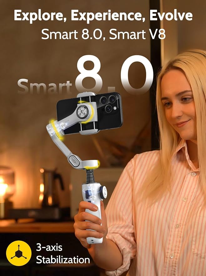 Cellphone Gimbal for Video Recording w/AI Tracking, 3 -axis Vlogging Gimbal
