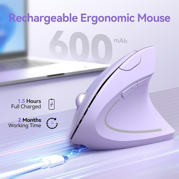 TECKNET Ergonomic Mouse Wireless, Rechargeable Mouse Wireless Silent