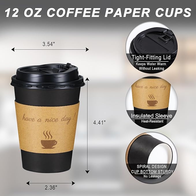 Lamosi 100 Pack 12 oz Coffee Cups, Disposable To Go Paper Cups