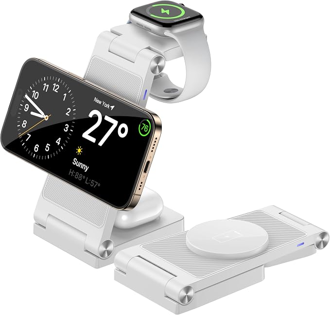 Magnetic Wireless Charger Stand, 3 in 1 Foldable Wireless Charging Station