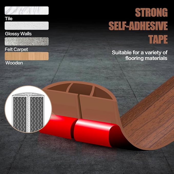 Floor Cord Cover Self Adhesive Cord Hider, 20FT Cable Management, Extension