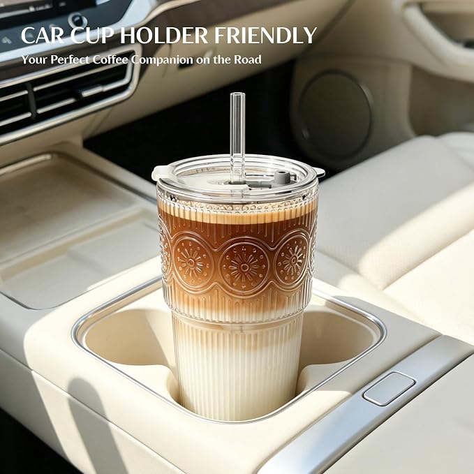 INSETLAN 20oz Ribbed & Floral Glass Tumblers