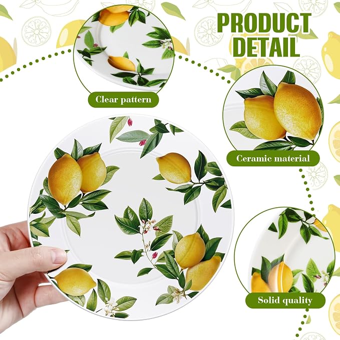 Honeydak 6 Pcs 6 Inch Ceramic Plates Lemon Dreams Ceramic Plates Yellow Dinner