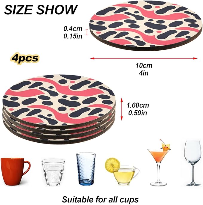 Black Polka Dots on Pink Background Set of 4 Round Coasters