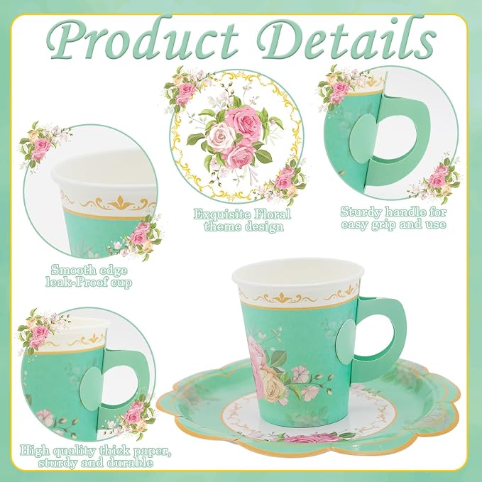 200Pcs Floral Tea Cups and Saucers