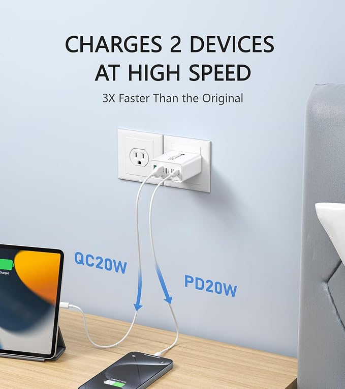 2Pack USB C Fast Charger Block, 50W 5-Port USB C Wall Charger Brick, 2 USB A &