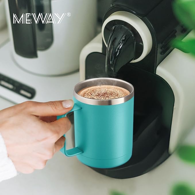 MEWAY 12oz Coffee Mug With Handle and Sliding Lid, Stainless Steel Travel