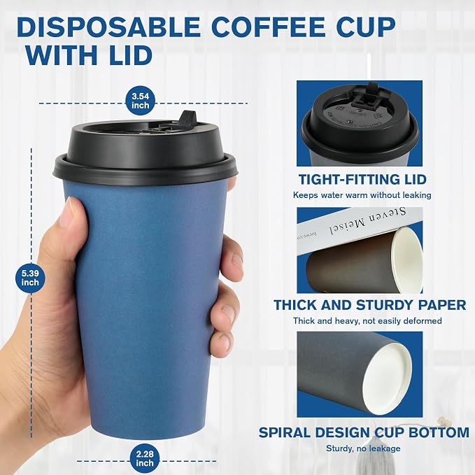 LITOPAK 100 Pack 16 oz Disposable Paper Coffee Cups