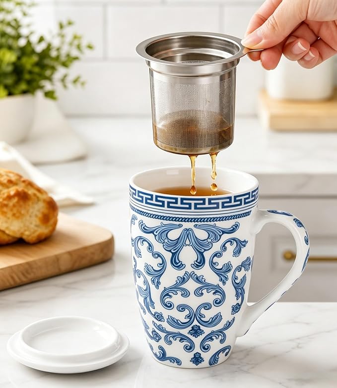 AmorArc Tea Cup With Infuser and Lid, 18oz Loose Leaf Tea Mug With Steeper |