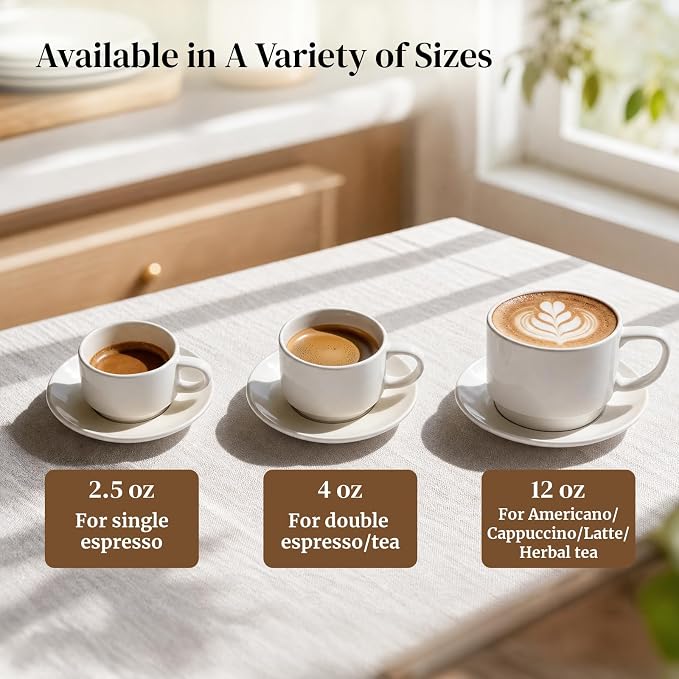 DOWAN 4 OZ Stackable Espresso Cups, Porcelain Coffee Cups
