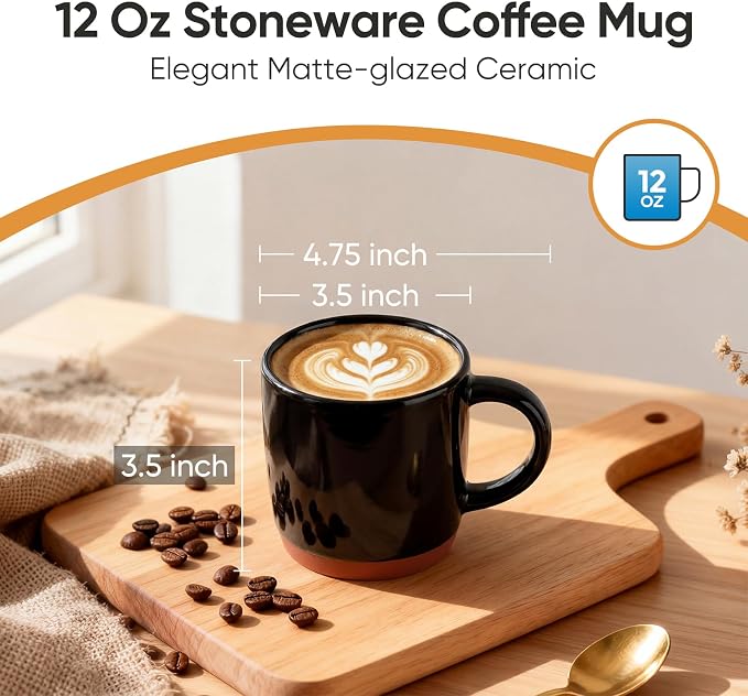 E-far Ceramic Coffee Mug Set of 4, 12oz Stoneware Coffee Cup