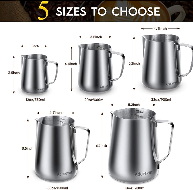 Milk Frothing Pitcher, 20oz Steaming Pitcher Stainless Steel Espresso Machine