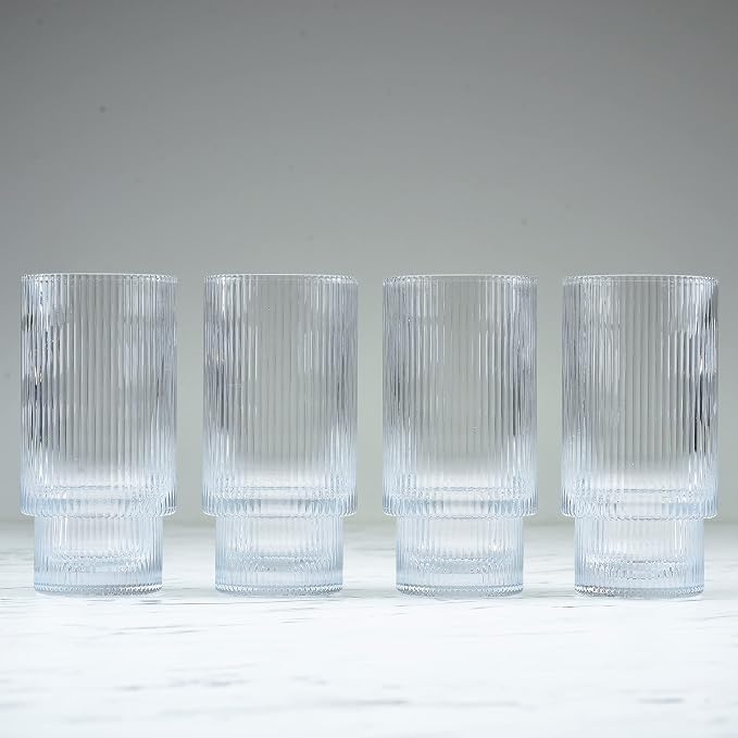 Greenline Goods Ripple Drinking Glasses - 12 oz Modern Kitchen Glassware Set