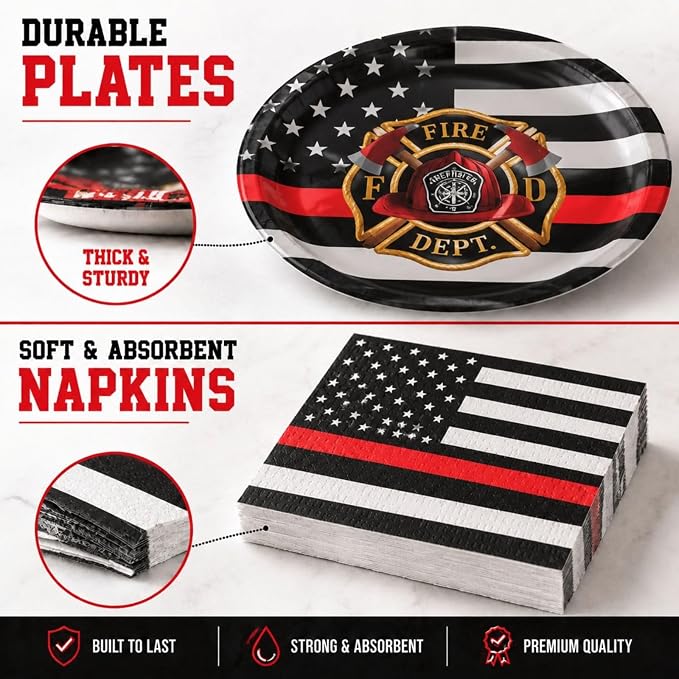 Firefighter Thin Red Line Party Set-16 Guests-Plates & Napkins-Havercamp |