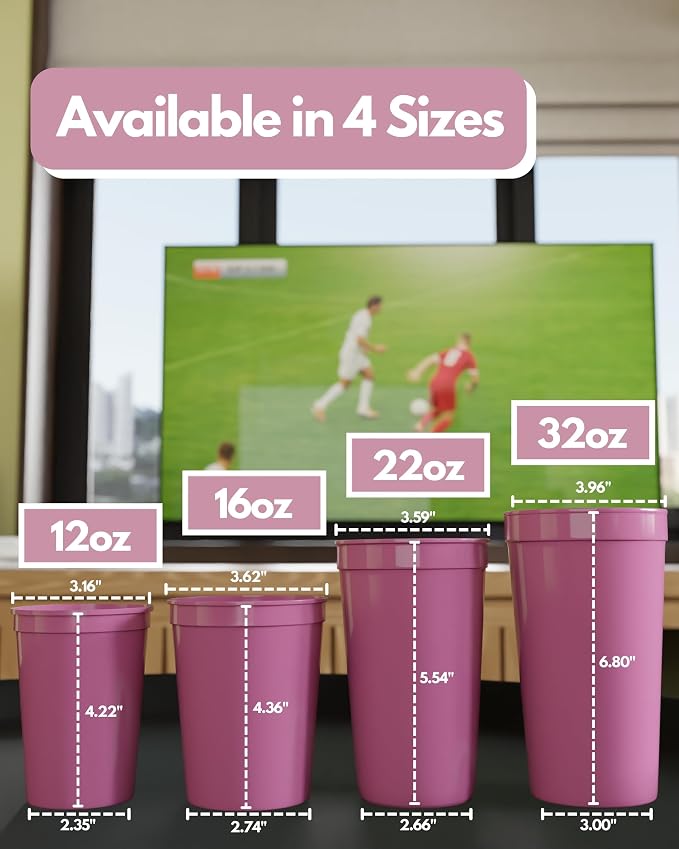 PartyPrints 10 Pack Small 10 to 12 oz Pink Reusable Blank Plastic Cups