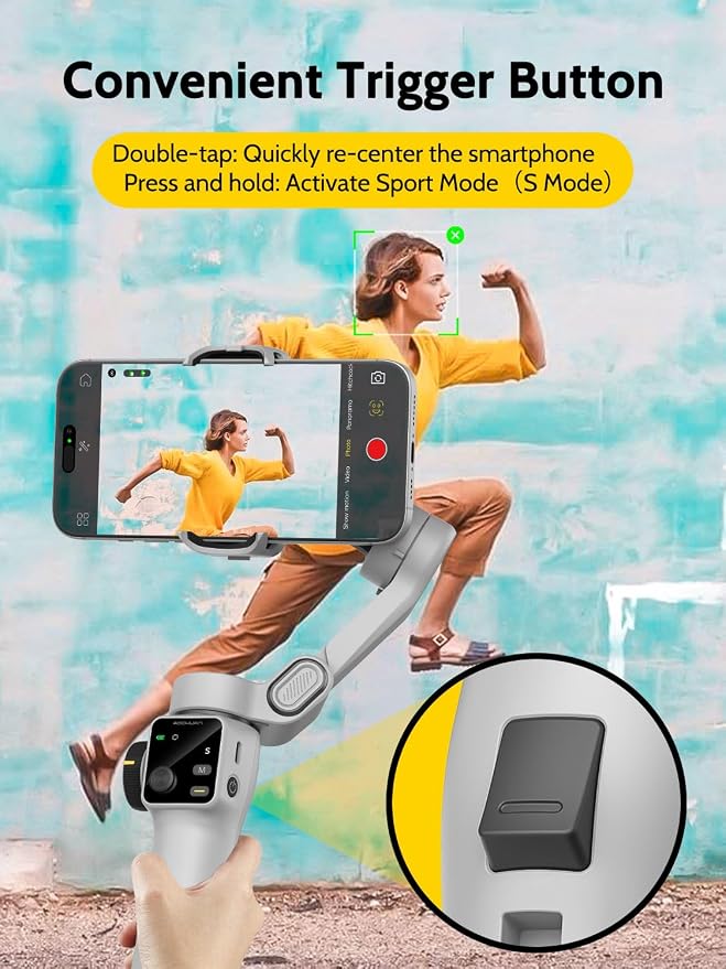 Cellphone Gimbal for Video Recording w/AI Tracking, 3 -axis Vlogging Gimbal