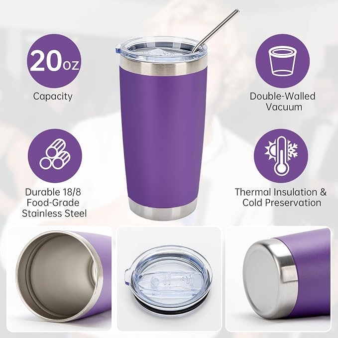 IEOVIEE 32 Pack 20oz Stainless Steel Insulated Bulk Tumblers