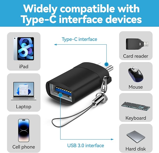 USB C to USB Adapter 4 Pack, USBC Male to USB A 3.0 Female OTG Adapter