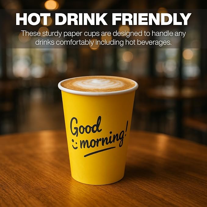 Disposable Coffee Cups with Lids, To Go Paper Hot Cups, Good Morning Design