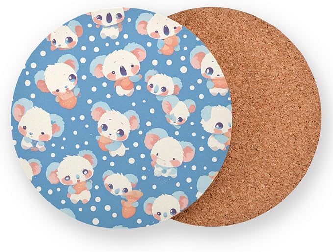Seamless Cartoon Koala Bear 4 Piecing Set Drink Coasters Thick Heat Resistant