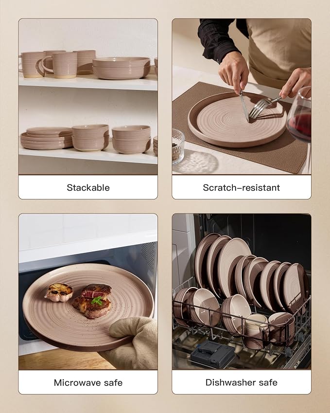 Stoneware Dinnerware Set with Pasta Bowls, Service